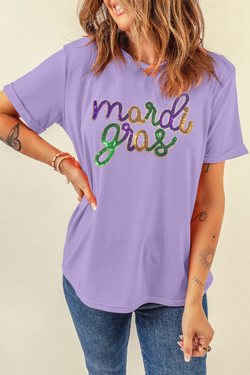 Festive Sequin Script Graphic Relaxed Fit Tee