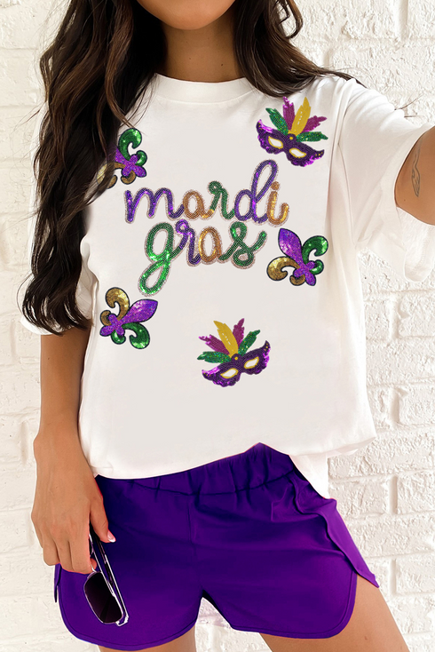 Festive Sequin Script Graphic Short Sleeve Tee