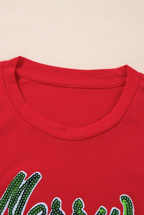 Festive Sequin Script Merry Christmas Graphic T-shirt
