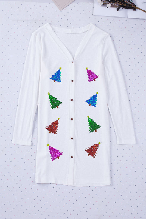 Festive Sequin Tree Button Down Cardigan