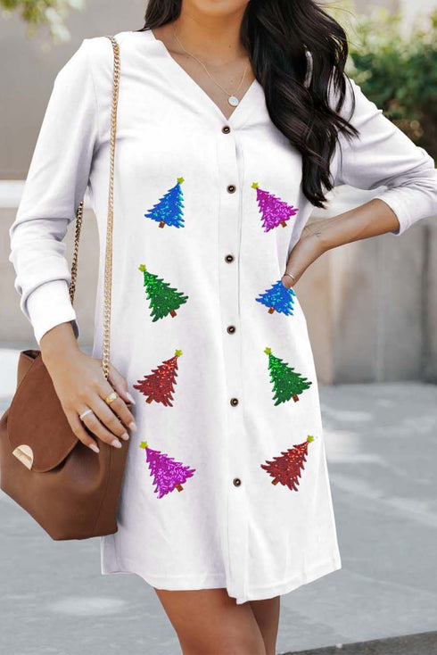 Festive Sequin Tree Button Down Cardigan