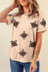 Festive Sequin Turkey Patch Crew Neck Graphic Tee