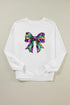 Festive Shimmering Bow Graphic Crew Neck Pullover Sweatshirt