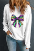Festive Shimmering Bow Graphic Crew Neck Pullover Sweatshirt