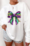 Festive Shimmering Bow Graphic Crew Neck Pullover Sweatshirt