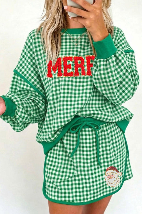 Festive Slogan Gingham Top And Skirt Two Piece Set