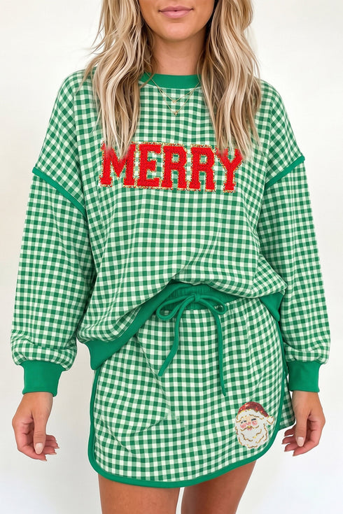 Festive Slogan Gingham Top And Skirt Two Piece Set