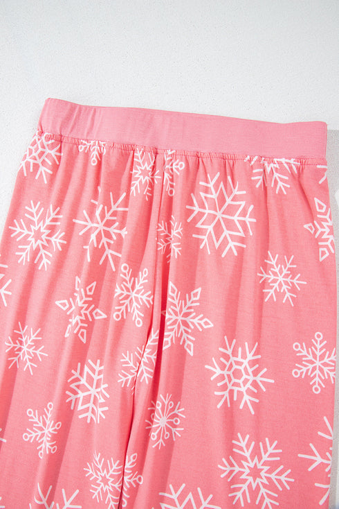 Festive Snowflake Pattern Long Sleeve Pajama Set
