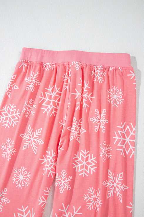 Festive Snowflake Pattern Long Sleeve Pajama Set