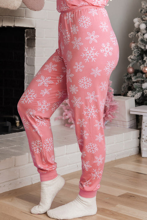 Festive Snowflake Pattern Long Sleeve Pajama Set