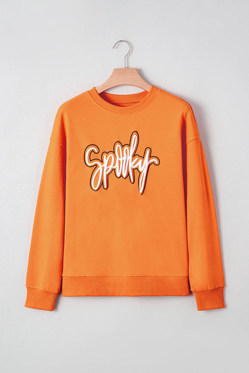 Festive Spooky Script Graphic Crew Neck Sweatshirt