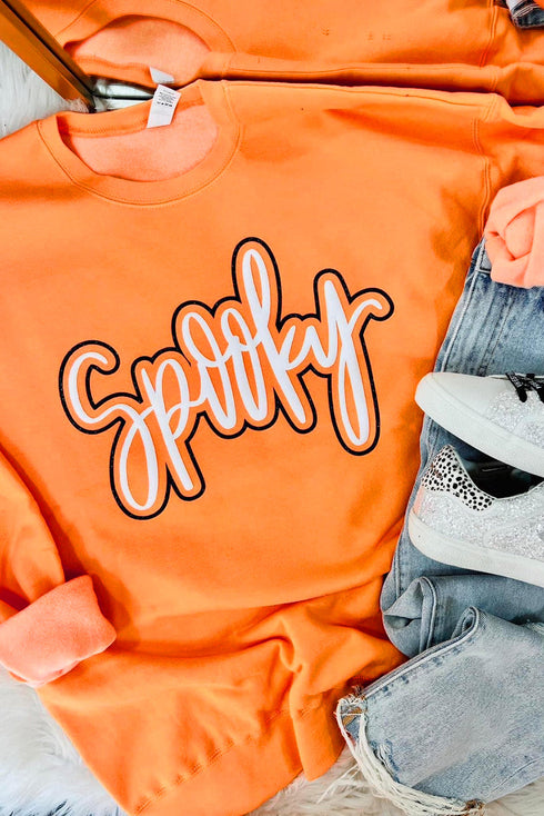 Festive Spooky Script Graphic Crew Neck Sweatshirt