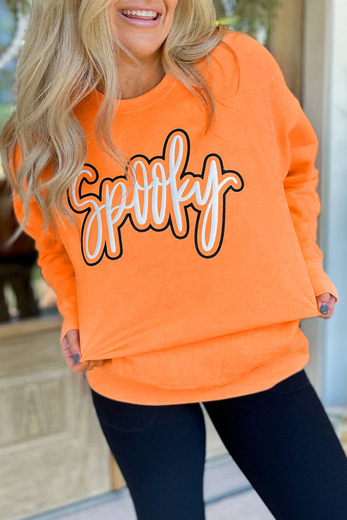 Festive Spooky Script Graphic Crew Neck Sweatshirt
