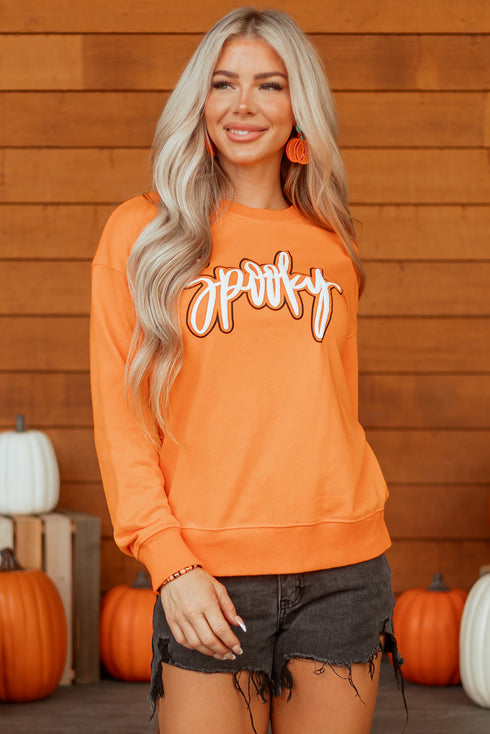Festive Spooky Script Graphic Crew Neck Sweatshirt
