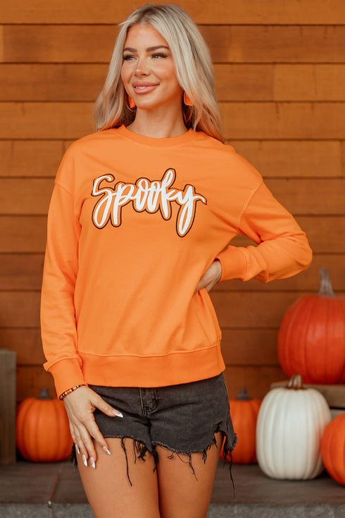 Festive Spooky Script Graphic Crew Neck Sweatshirt
