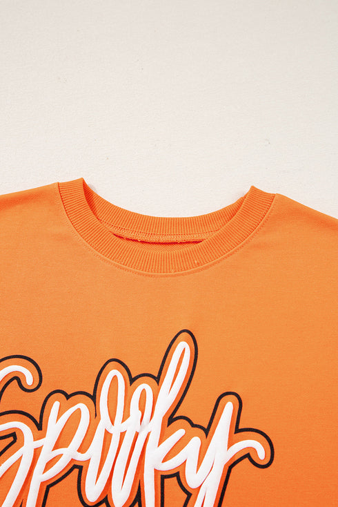 Festive Spooky Script Graphic Crew Neck Sweatshirt