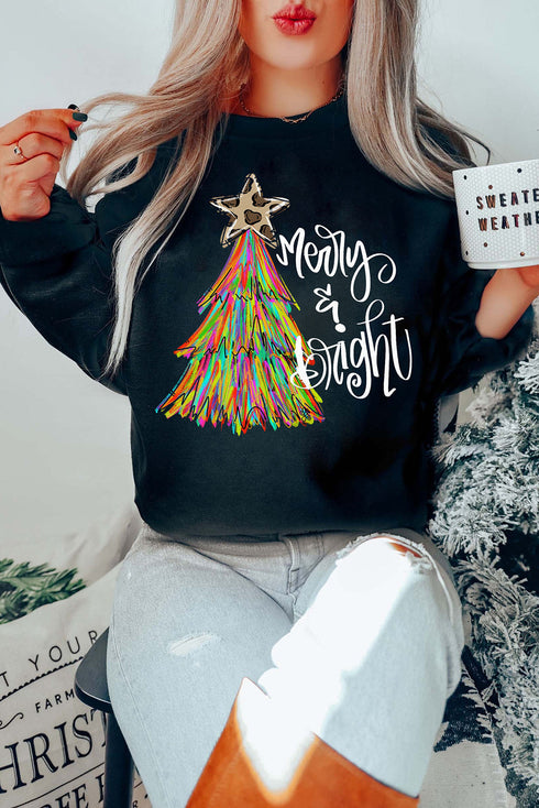 Festive Tree Graphic Print Long Sleeve Crew Neck Sweatshirt