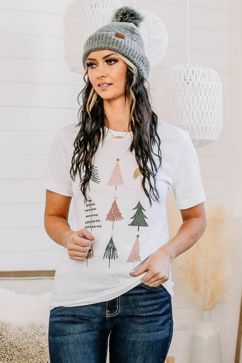 Festive Tree Graphic Short Sleeve Crew Neck Tee