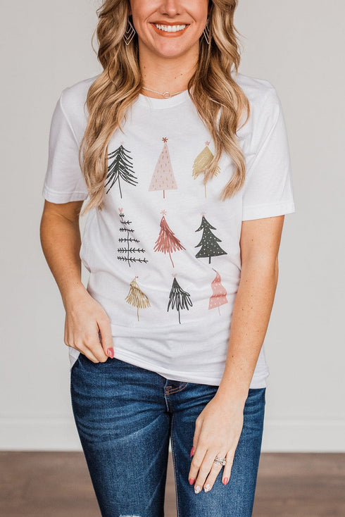 Festive Tree Graphic Short Sleeve Crew Neck Tee