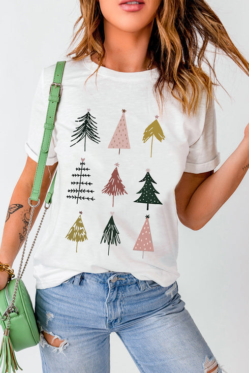 Festive Tree Graphic Short Sleeve Crew Neck Tee