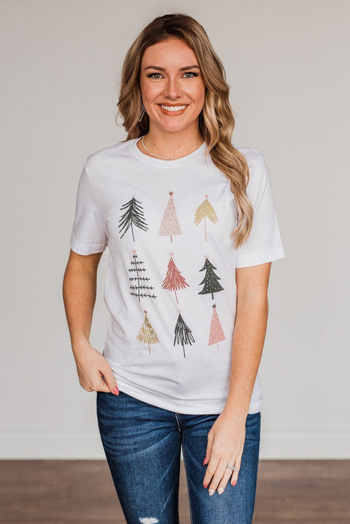 Festive Tree Graphic Short Sleeve Crew Neck Tee