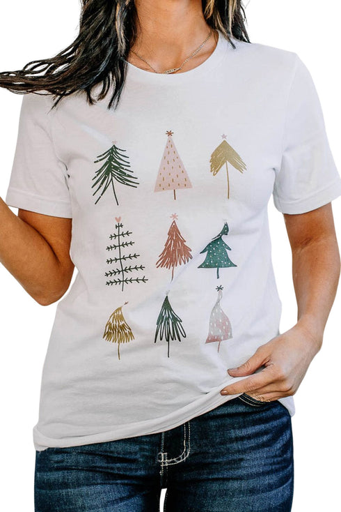 Festive Tree Graphic Short Sleeve Crew Neck Tee