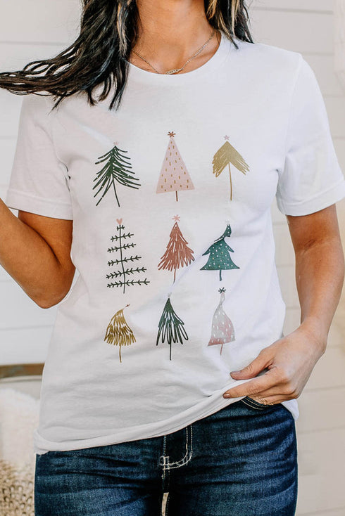Festive Tree Graphic Short Sleeve Crew Neck Tee