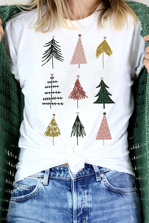 Festive Tree Graphic Short Sleeve Crew Neck Tee