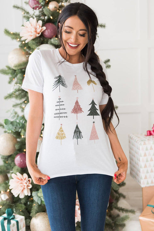 Festive Tree Graphic Short Sleeve Crew Neck Tee