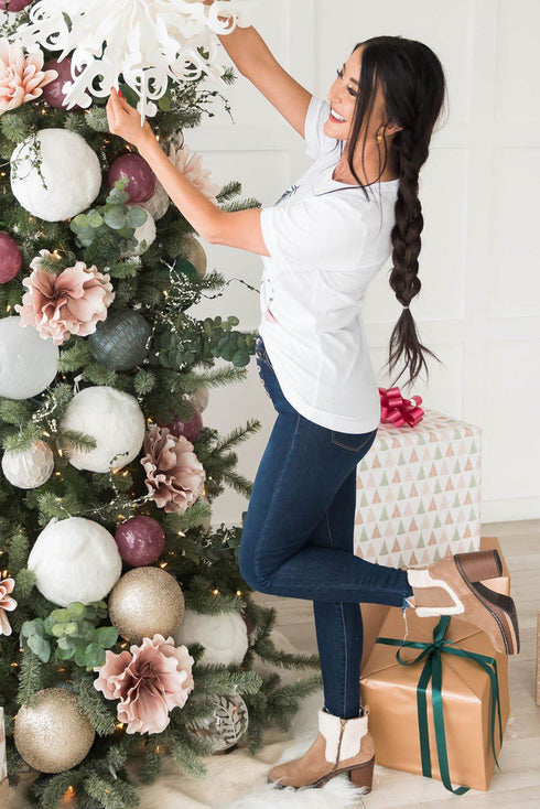 Festive Tree Graphic Short Sleeve Crew Neck Tee