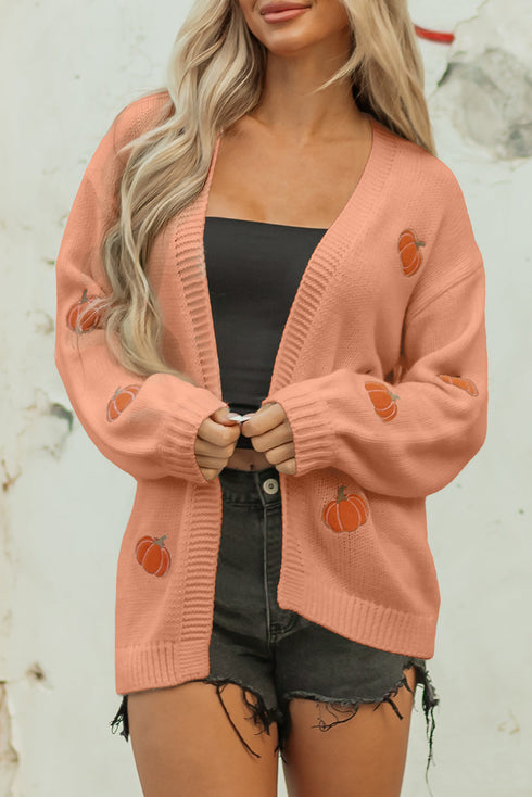 Festive Tree Motif Open Front Knit Cardigan