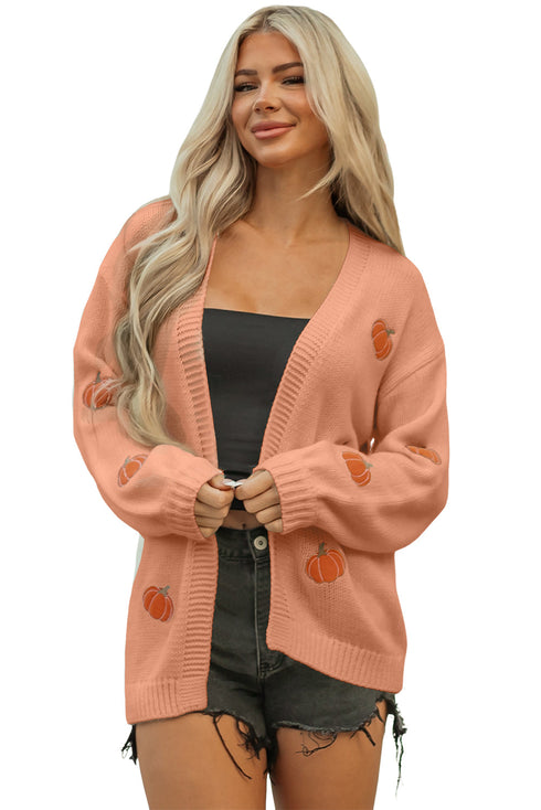 Festive Tree Motif Open Front Knit Cardigan