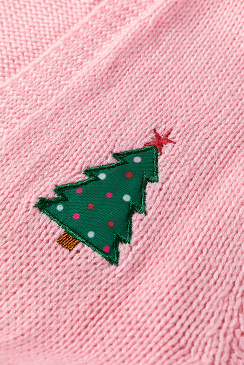 Festive Tree Motif Open Front Knit Cardigan