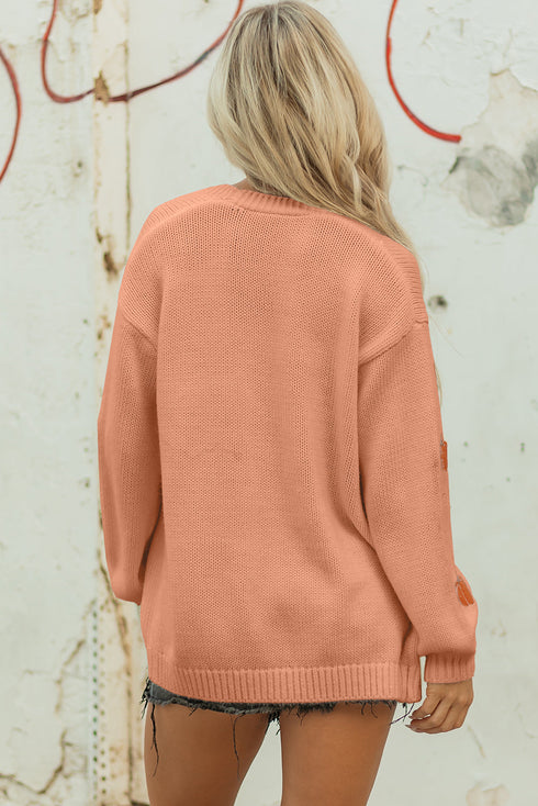 Festive Tree Motif Open Front Knit Cardigan