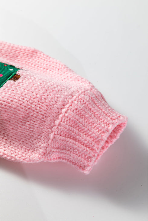 Festive Tree Motif Open Front Knit Cardigan