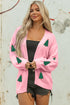 Festive Tree Motif Open Front Knit Cardigan