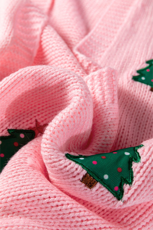 Festive Tree Motif Open Front Knit Cardigan