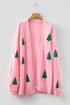 Festive Tree Motif Open Front Knit Cardigan