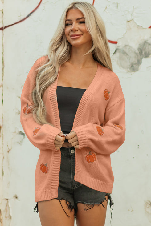 Festive Tree Motif Open Front Knit Cardigan