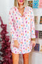 Festive Tree Print Long Sleeve Button Down Sleep Dress