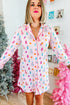 Festive Tree Print Long Sleeve Button Down Sleep Dress