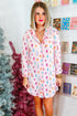Festive Tree Print Long Sleeve Button Down Sleep Dress