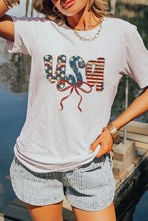 Festive USA Letter Bow Graphic Summer Tee