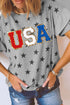 Festive USA Letter Patch Star Print Tiered Ruffle Sleeve Tee