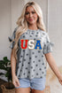 Festive USA Letter Patch Star Print Tiered Ruffle Sleeve Tee