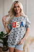 Festive USA Letter Patch Star Print Tiered Ruffle Sleeve Tee