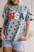 Festive USA Letter Patch Star Print Tiered Ruffle Sleeve Tee