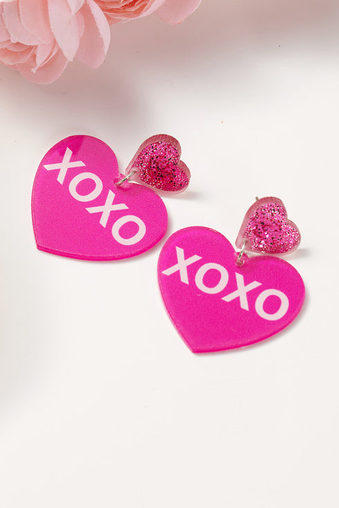 Festive XOXO Print Acrylic Double Heart Earrings