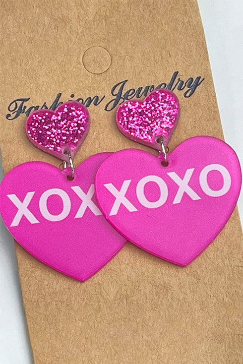 Festive XOXO Print Acrylic Double Heart Earrings