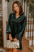 Leopard Trim Velvet Long Sleeve Shift Mini Dress
